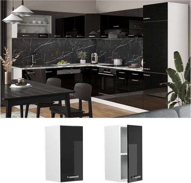 Vicco Hängeschrank R-Line Küchenschrank modern in Weiß und Schwarz Hochglanz - Bild 1