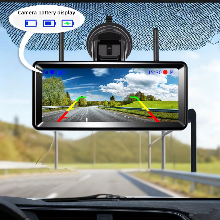 QXNY Kabellose solarbetriebene Rückfahrkamera mit 7-Zoll DVR-Monitor für Wohnmobil, LKW und Anhänger, Schwarz - Bild 5