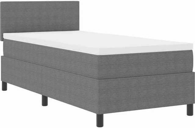 vidaXL LED Boxspringbett Hybrid aus Cordstoff in Hellgrau und Weiß B/T/H: 100 x 200 x 41,73 cm - Bild 1