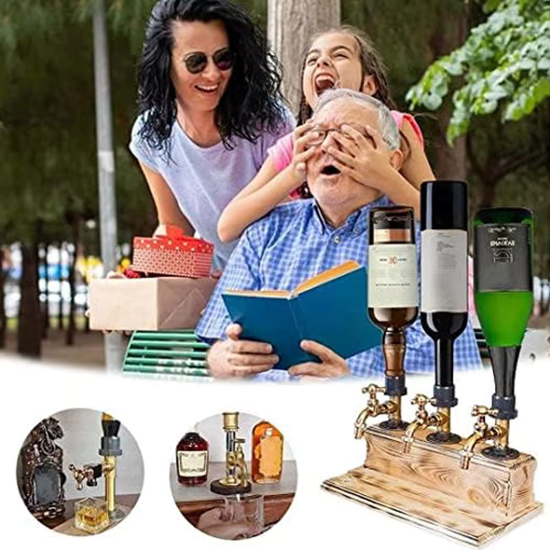 Rustikaler Whisky-Schnapsspender aus Holz in Braun in Wasserhahn-Form für Bar und Heimdekoration - Bild 3