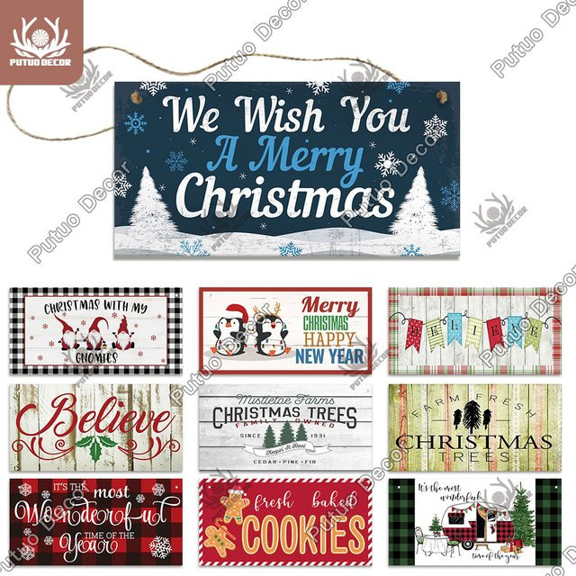 Putuo Dekor Weihnachts Holztafel Wanddekoration Multicolor B: 20 cm, H: 10 cm, T: 20 cm - Bild 1