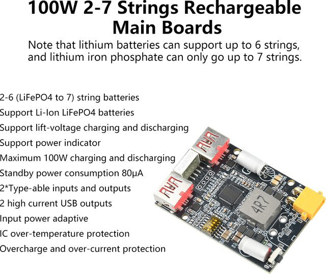 occkic 100W Schnelllade-Modul für mobile Stromversorgung, unterstützt 2-7S Lithium-Batterien und Lithium-Eisenphosphat - Bild 1