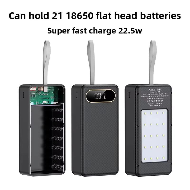 Jiansu DIY Power Bank mit 22,5 W Schnellladefunktion, Dual USB und Typ C, inklusive LED-Licht für 21*18650 Batterien, in Schwarz oder Weiß - Bild 5