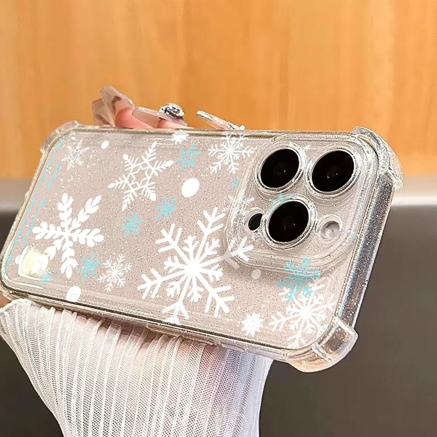 Stoßfeste Silikon Handyhülle mit glitzernden Schneeflocken für Apple iPhone 11 12 13 14 15 16 17 Pro Max, Farbe: Transparent - Bild 6