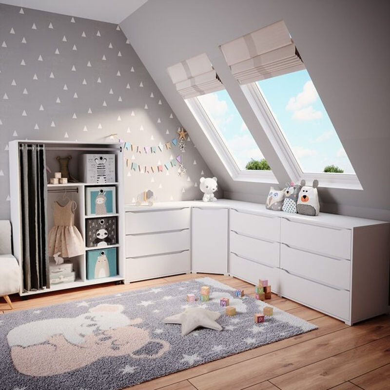 Vicco Kinderkleiderschrank Doros Garderobe Weiß modern B: 100 cm, H: 147 cm - Bild 2