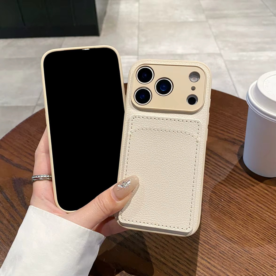 RPKKS Litschi-Leder Handyhülle mit Kartentasche für iPhone 11 bis iPhone 17 Air in Beige - Bild 2