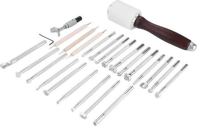 Igeteck Leder-Stanzwerkzeug-Set aus Metall für Lederhandwerk und DIY-Schnitzerei in Weiß und Silber - Bild 1