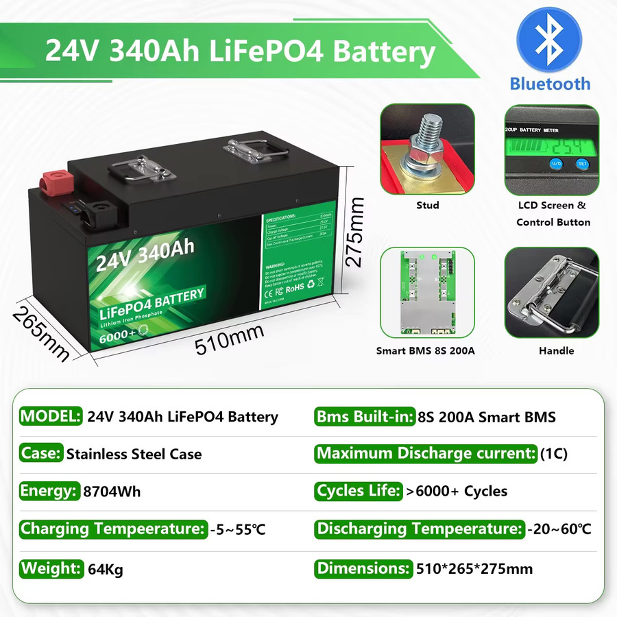 PAPOOL LiFePO4 Lithium-Batterie mit Bluetooth in Schwarz für Solarpanel, Wohnmobil, Golfwagen und Boot - Bild 9