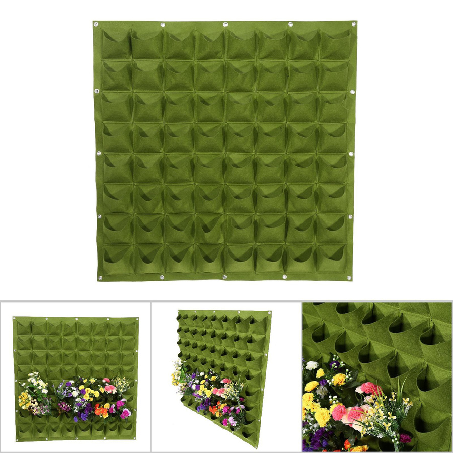 TOMTOP JMS Vertikaler Wandpflanzer aus Filz mit 64 Taschen für Garten und Balkon in Grün - Bild 3