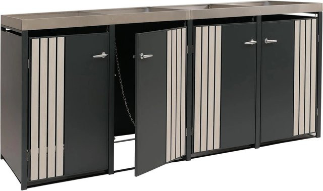 Proregal 4er-Mülltonnenverkleidung mit Pflanzkasten in Anthrazit Holzoptik, H x B x T: 125 x 260 x 84 cm - Bild 1