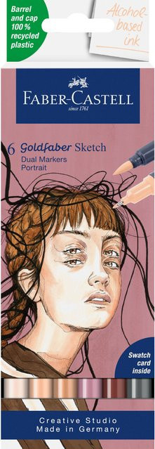 Faber Castell Goldfaber Sketch Marker Portrait Set mit 6 Brush-Pins in Beige, Rot, Pink, Braun, Grau und Multicolour - Bild 1