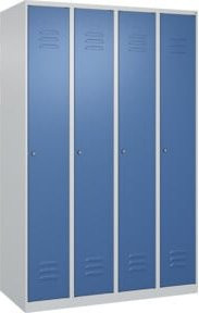 C+P Spind Classic PLUS Garderobenschrank mit 4 Abteilen, Farbe: Lichtgrau/Fernblau, H x B x T: 185 x 120 x 50 cm, mit Zylinderschloss und 3 Garderobenhaken - Bild 1