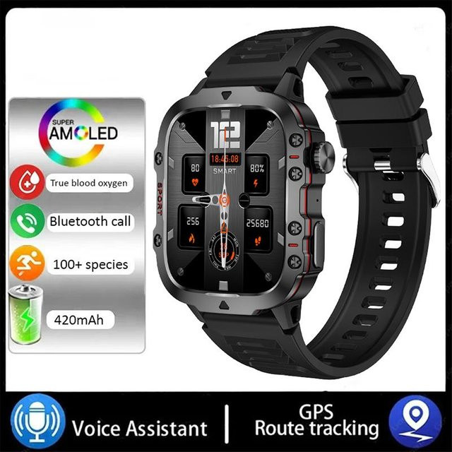 Zodvboz Militärische GPS-Smartwatch für Männer in Schwarz mit Bluetooth-Anruf, Gesundheitsüberwachung und wasserfestem Design - Bild 1