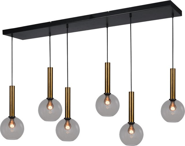 Masterlight Bella 2 Pendelleuchte 6-flammig in Rauchgrau und Messing antik mit Glaskugeln - Bild 1