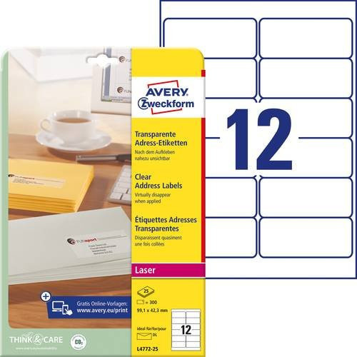 Avery Zweckform Adress-Etiketten QuickPEEL Transparent B: 99,1 mm, H: 42,3 mm - Bild 1
