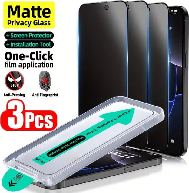 NNBILI 3er-Pack Matte Displayschutzfolie aus Glas für iPhone 16 15 14 13 12 11 Pro Max mit Sichtschutz und oleophober Beschichtung - Bild 1