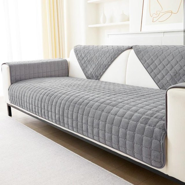 HOMEMOTION Sofakissen aus weichem Plüsch in Dunkelgrau, rutschfester Schonbezug für dein Sofa, B/B: 90 x 90 cm - Bild 1
