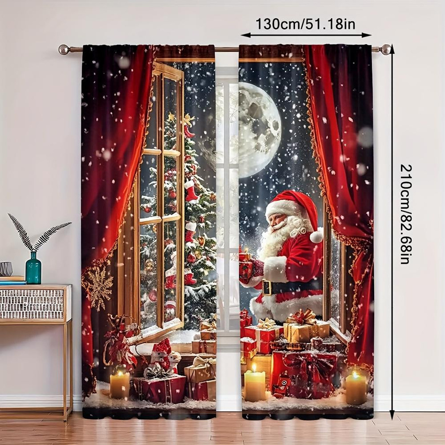 Set aus 2 halbtransparenten Polyester-Vorhängen mit Weihnachtssüßigkeiten-Kranz-Design in Multicolor, Breite: 100 cm, Höhe: 70 cm - Bild 2