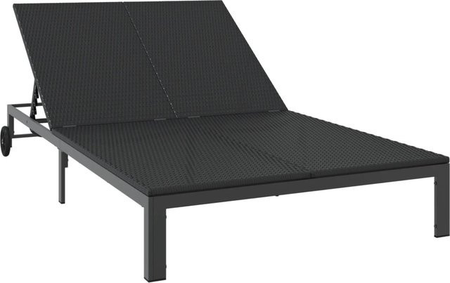 vidaXL Doppel-Sonnenliege aus Poly Rattan in Schwarz mit Kissen, verstellbarer Kopfstütze und Rollen - Bild 1