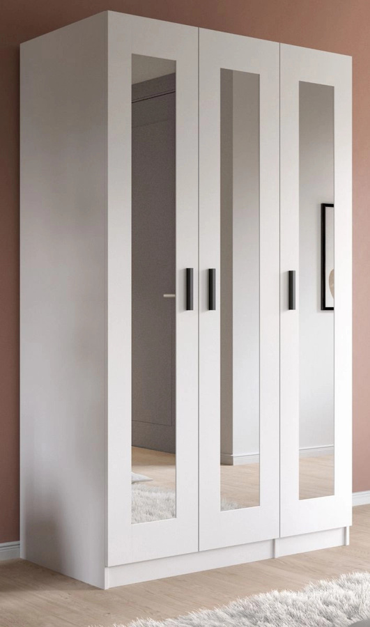 3-türiger Kleiderschrank Jondal mit Spiegel in Weiß, B/H: 120 x 194 cm - Bild 1