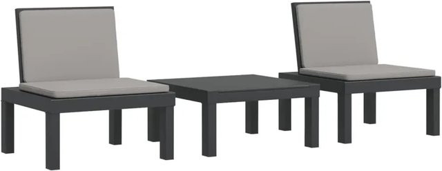 vidaXL 3-teiliges Garten-Lounge-Set aus Polypropylen in Anthrazit mit Kissen und UV-beständigem Polyester - Bild 1