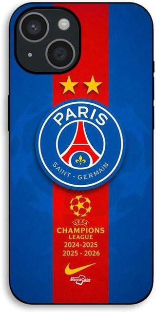 Maniacase iPhone 14 Hülle mit PSG Logo in Schwarz, Rot und Blau - Bild 1