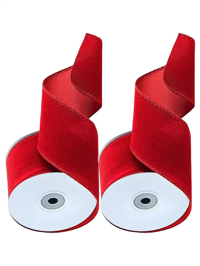 2-Rollen-Set doppelseitiges rotes Samtband mit Draht für Weihnachtsdeko und Bastelbedarf - Bild 6