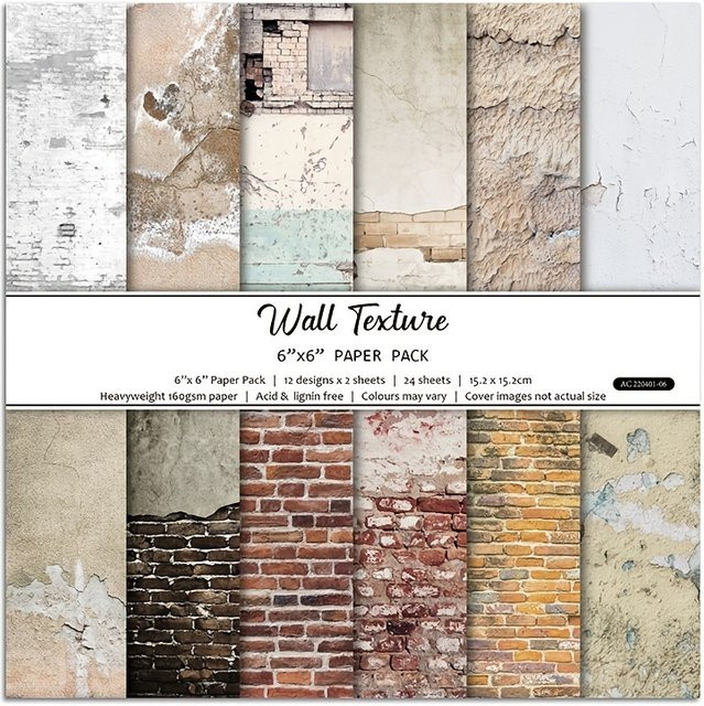 Vintage Scrapbook Papier Set mit verschiedenen Wand-Textur Mustern, einseitig bedruckter Decoupage Karton in Multicolour, B/H: 15,24 x 15,24 cm - Bild 1