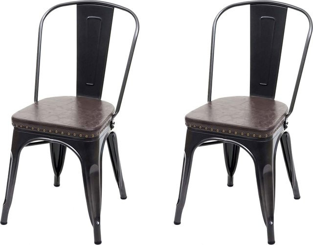 2er-Set MCW Esszimmerstühle H10e im Chesterfield Industrie-Design aus Metall und Kunstleder, schwarz-braun, stapelbar - Bild 1