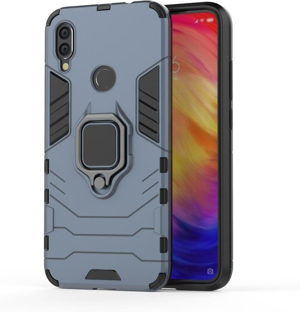Stoßfeste Rüstungshülle mit Fingerring-Halter für Xiaomi Redmi Note 8 Pro, 7, 5, 6, 4, 4X, 6A, A2 MAX, 3, 9 SE und Mi A2 Lite in Schwarz, Blau, Rot oder Grau - Bild 1