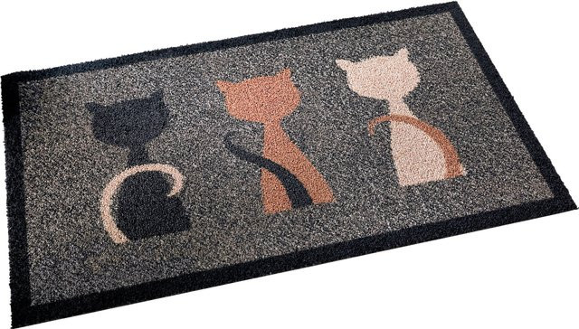 Fußmatte Heine mit Katzenmotiv in Grau-Gemustert und Multicolour aus 100% Polyamid mit rutschfestem Latex-Gummirücken - Bild 1