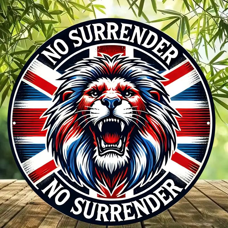 Rundes Aluminiumschild British Lion Never Surrender im Retro-Stil von Potdemiel, Durchmesser: 20,32 cm - Bild 4
