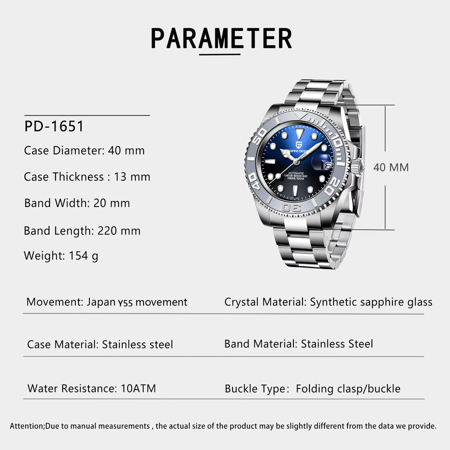PAGANI DESIGN Automatik-Armbanduhr Edelstahl, Saphirglas, Blau, Herren - Bild 3
