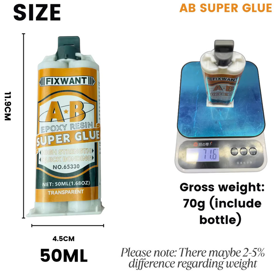 FIXWANT Epoxidharz-AB-Kleber transparent, 50 ml schnell aushärtendes Dichtmittel für Holz, Metall, Keramik und Kunststoff - Bild 2