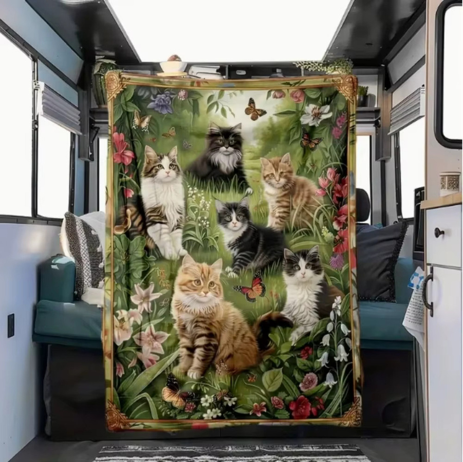 VIKAMA Flanelldecke mit Katzenmotiv in Multicolour, weiche Decke für Büro und Reisen - Bild 2