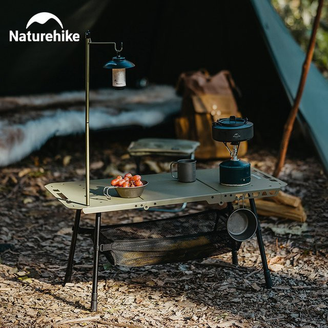 Naturehike IGT Campingtisch 2025, höhenverstellbarer Klapptisch mit hängender Laternenstange in Schwarz - Bild 1