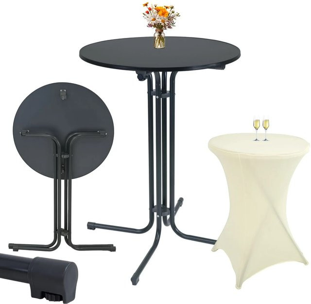 TRUTZHOLM Set Klappbarer Stehtisch Anthrazit mit bügelfreier Husse Beige Durchmesser: 80 cm, Höhe: 110 cm - Bild 1