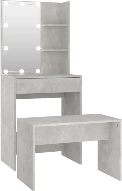 vidaXL Schminktisch-Set Modell 4 mit LED in Betongrau aus Holzwerkstoff, B: 140 cm, H: 60 cm, T: 40 cm - Bild 1