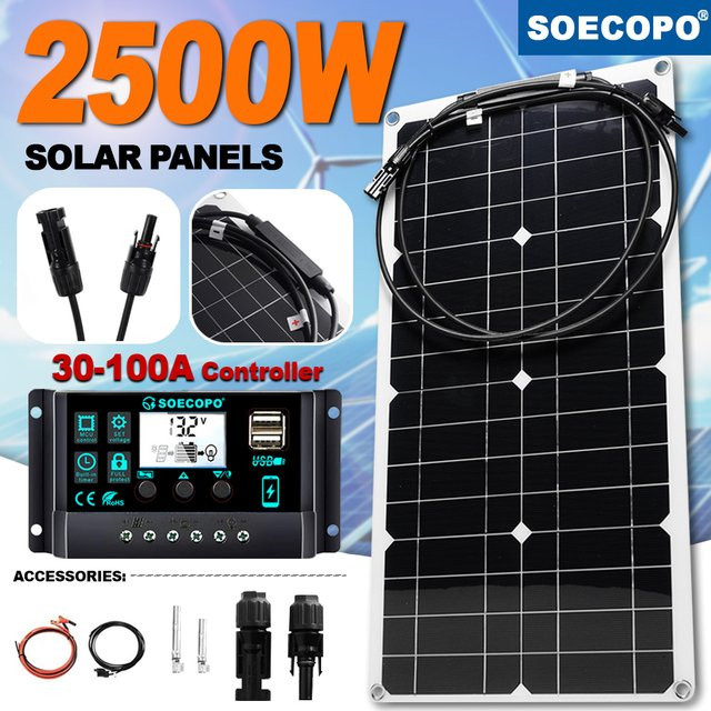 SOECOPO 100A Solar Kit mit flexiblem Panel und Anschlüssen in Schwarz, 13,2 V für Wohnmobil, Boot und Off-Grid-Anwendungen - Bild 1