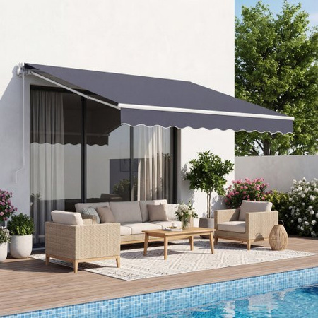 VEVOR Gelenkarmmarkise Grau mit Handkurbel, wetterfeste Terrassenmarkise aus Polyester und Aluminium, B: 300 cm, T: 250 cm