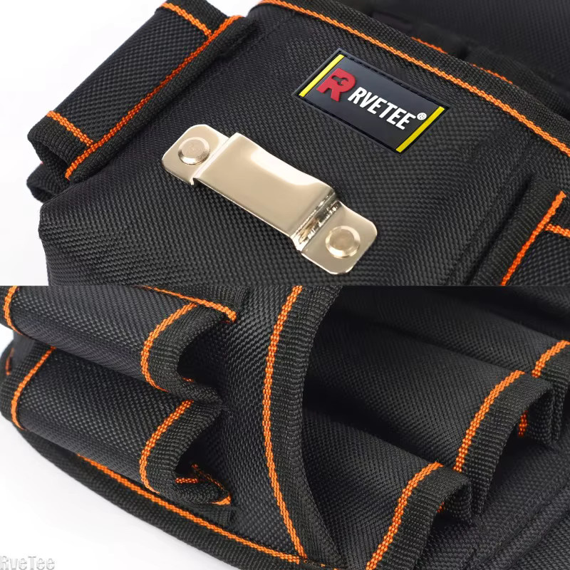 Verstärkte tragbare Werkzeugtasche in Schwarz mit 8 Steckpositionen und Gürtelbandmaßband-Haken für Elektriker, B/H/T: 26,5 x 17,0 x 6,0 cm - Bild 4