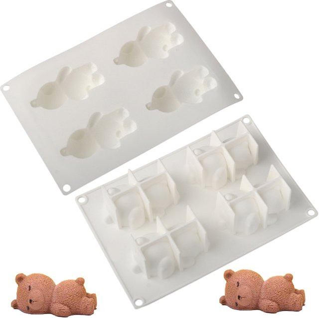 Schlafbär Silikon Mousse Kuchenform in Weiß für Dessert und Handwerk mit 2 oder 4 Zellen - Bild 1