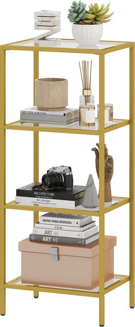 Aosom Modernes Aufbewahrungsregal mit 4 bogenförmigen Regalen aus gehärtetem Glas und Metallgestell in Gold, B/T/H: 40 x 30 x 96,5 cm - Bild 1