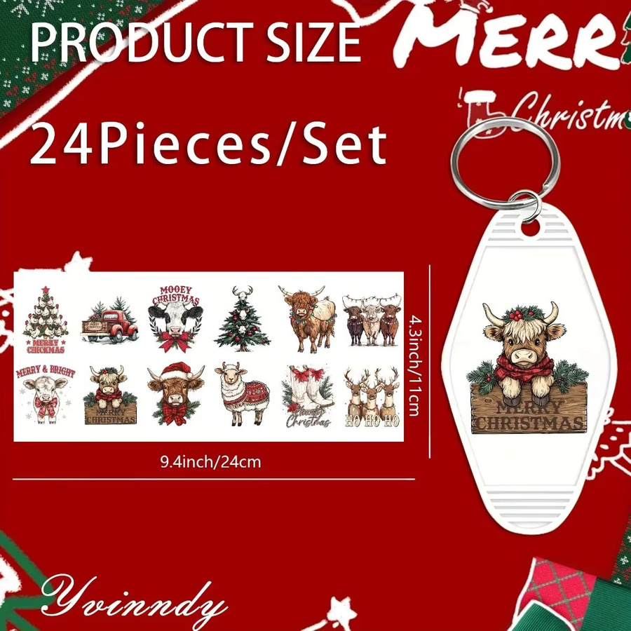 24er Set UV DTF Weihnachtsfarm Transferpapier für wasserfeste Aufkleber und Schlüsselanhänger in Multicolour - Bild 2
