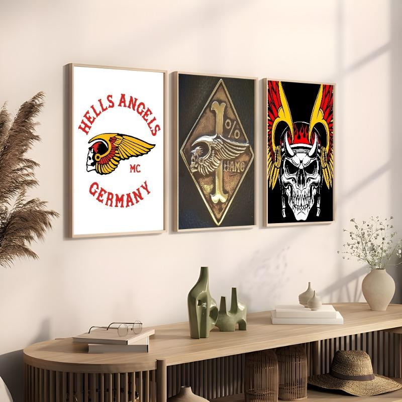 H-Hells A-Angels Moto Cool Skull Wandkunstdruck aus Leinwand, Breite: 60 cm, Höhe: 100 cm - Bild 2
