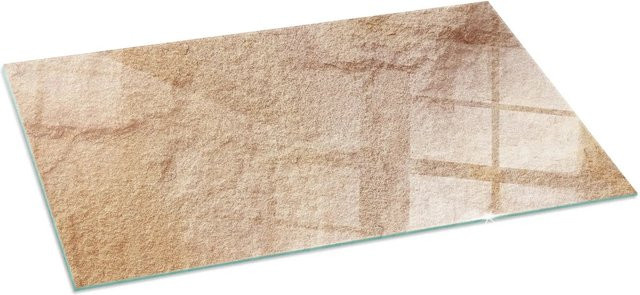 Tulup Glasbodenplatte für Kamin in Beige mit Natursteinstruktur, B/T: 140 x 70 cm - Bild 1