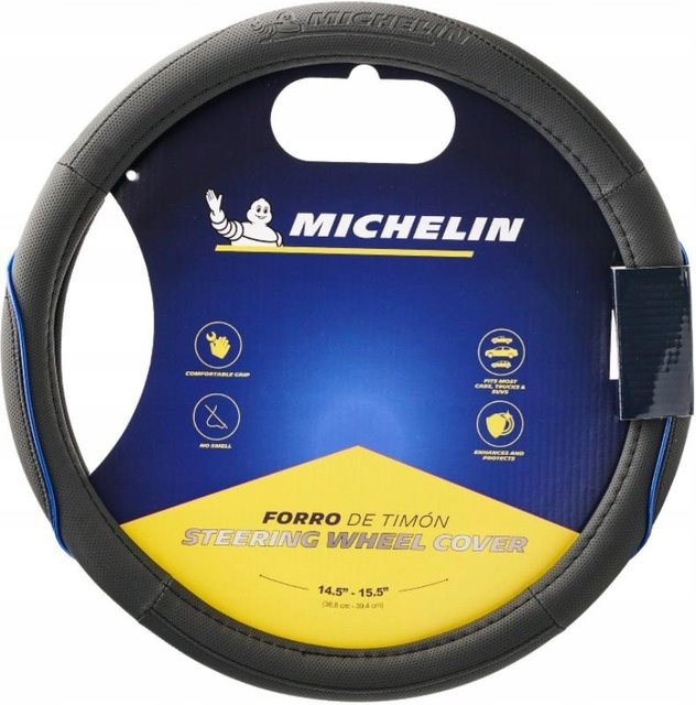 Michelin Lenkradbezug in Schwarz und Blau, Größe M, Durchmesser: 36,8-39,4 cm - Bild 1