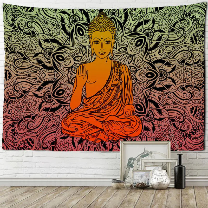 Indischer Buddha Mandala Wandteppich Bohemian Dekoration B: 95 cm, H: 70 cm - Bild 4