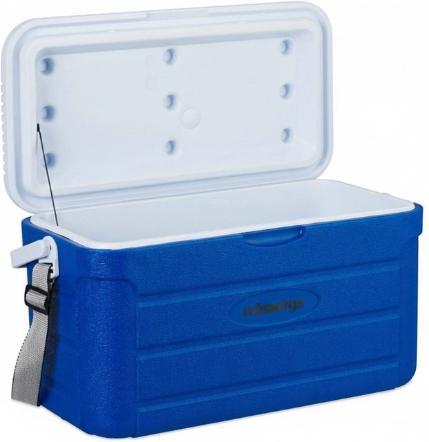 Relaxdays Isolierte Kühlbox aus Kunststoff in Blau und Weiß mit Tragegurt, B/T/H: 52,5 x 29 x 26,5 cm - Bild 1