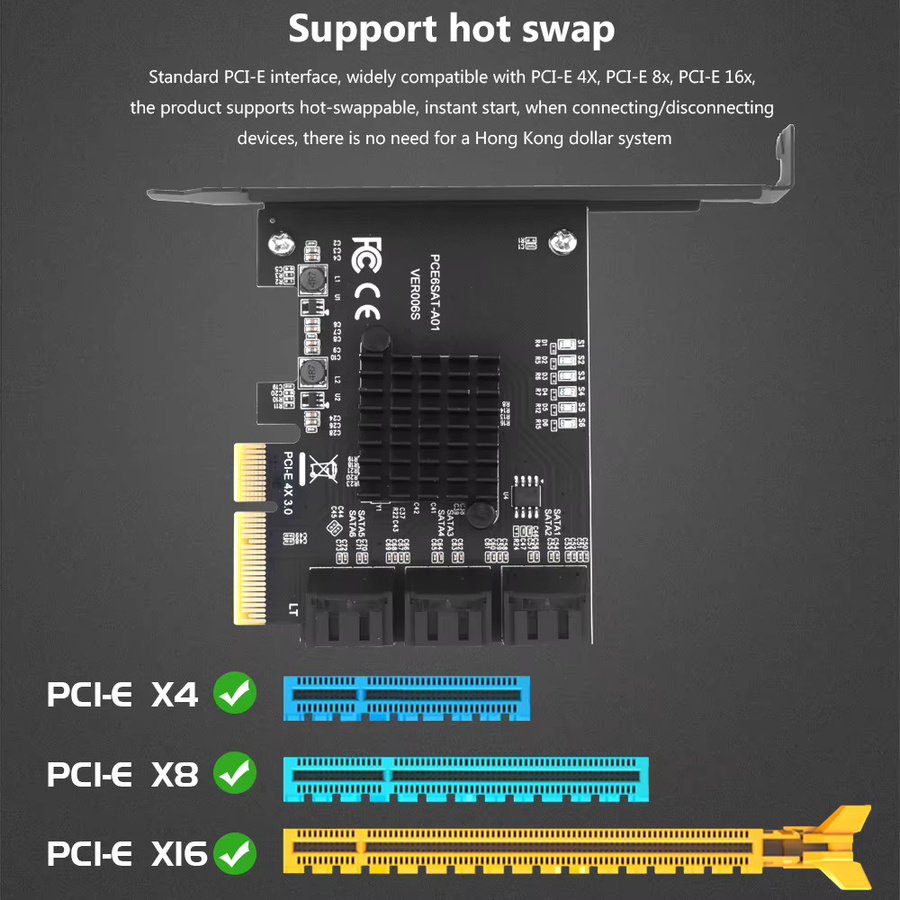 TISHRIC PCIe SATA 3.0 Erweiterungskarte mit 4 bis 6 Ports, 6 Gbit/s Controller für HDD und SSD, Schwarz - Bild 4